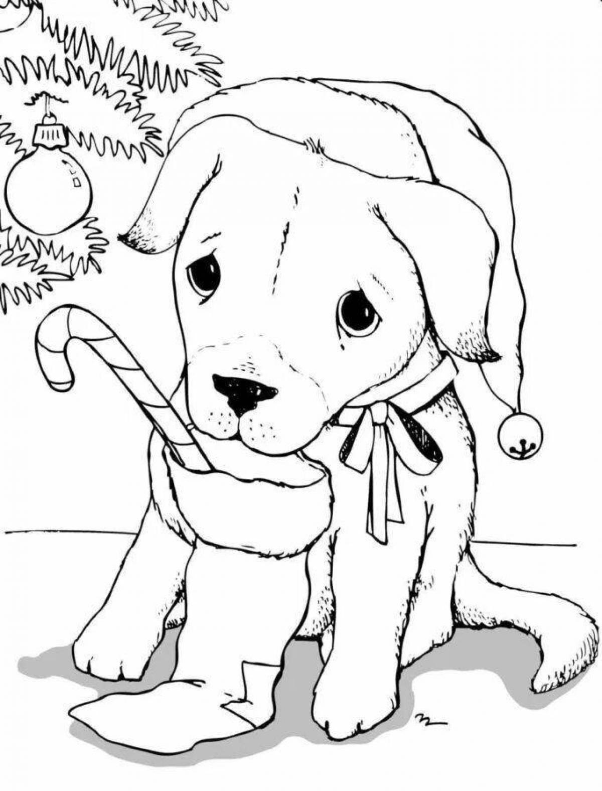 Великолепная рождественская раскраска собаки