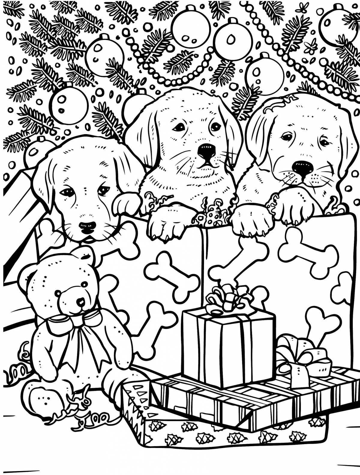 Coloring page elegant christmas dog