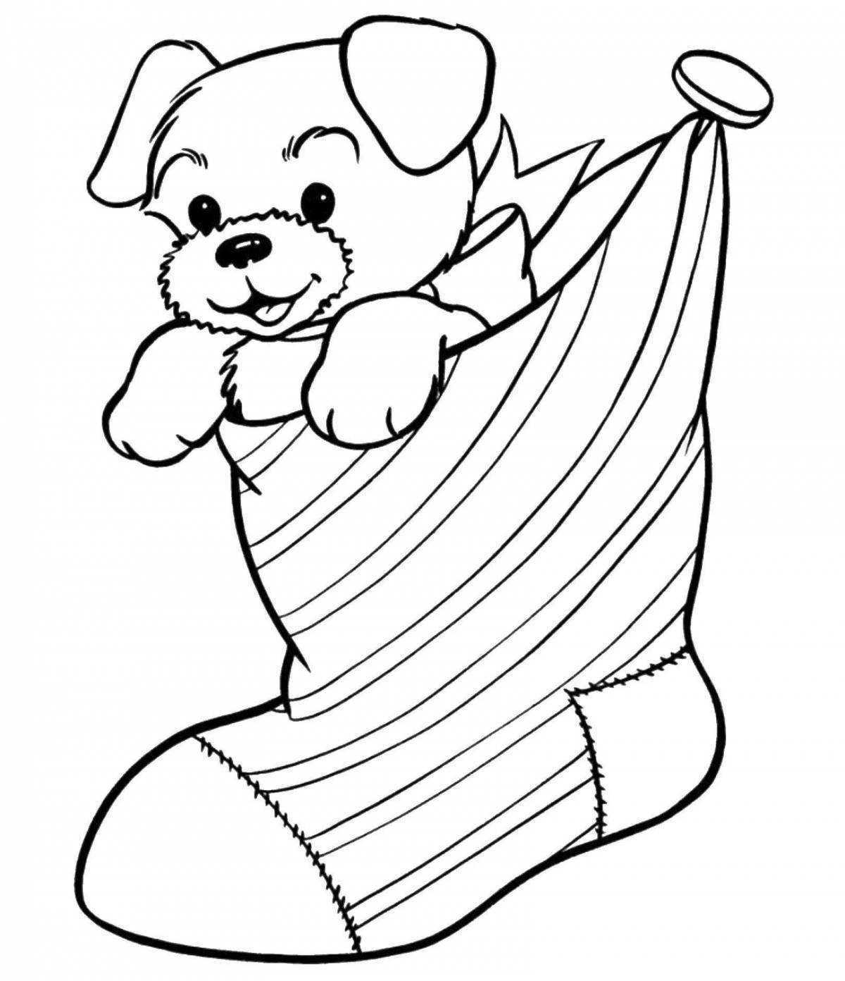 Glamourous Christmas dog coloring page