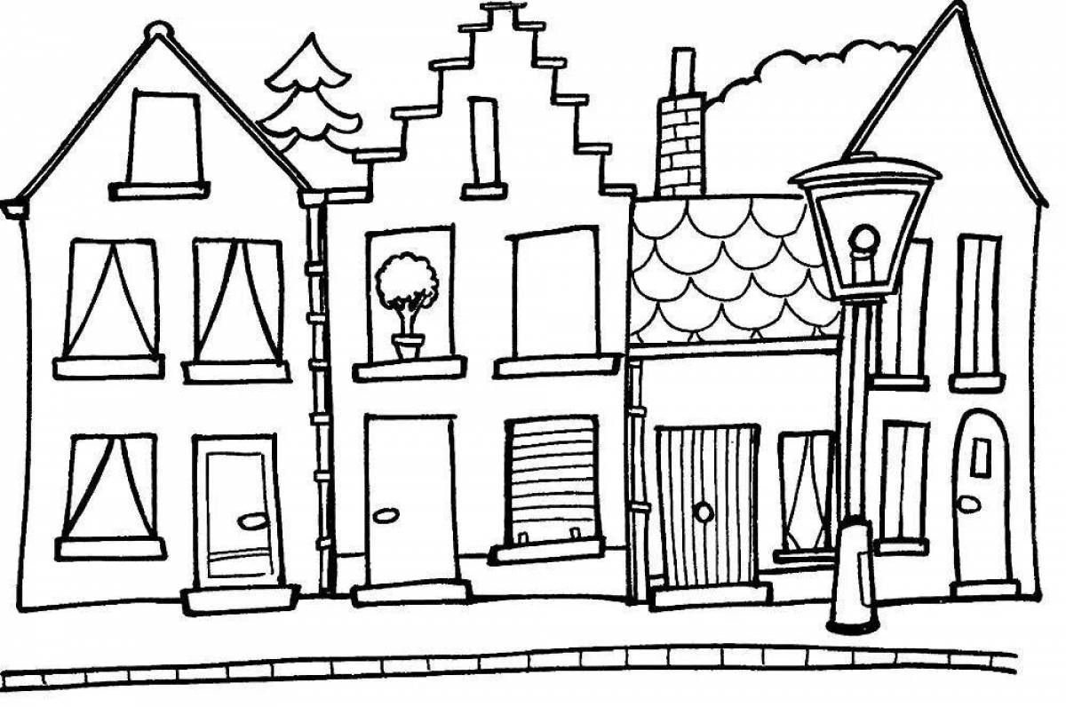 Unique houses coloring for kids