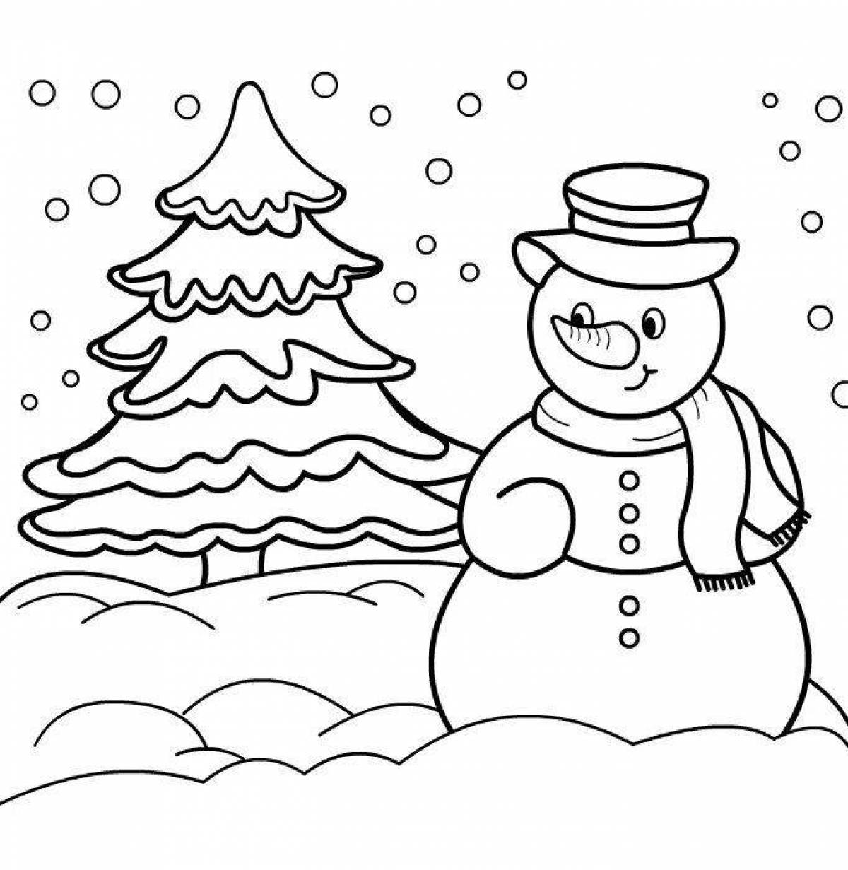Holiday tree and snowman coloring book