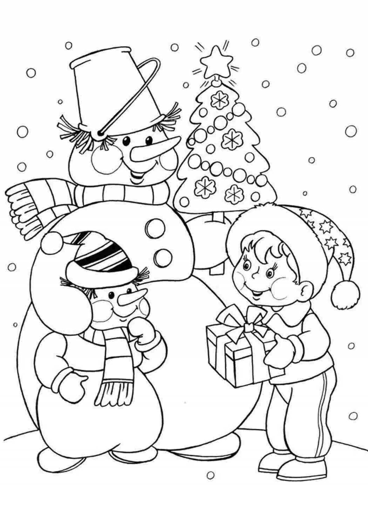 Coloring bright tree and snowman