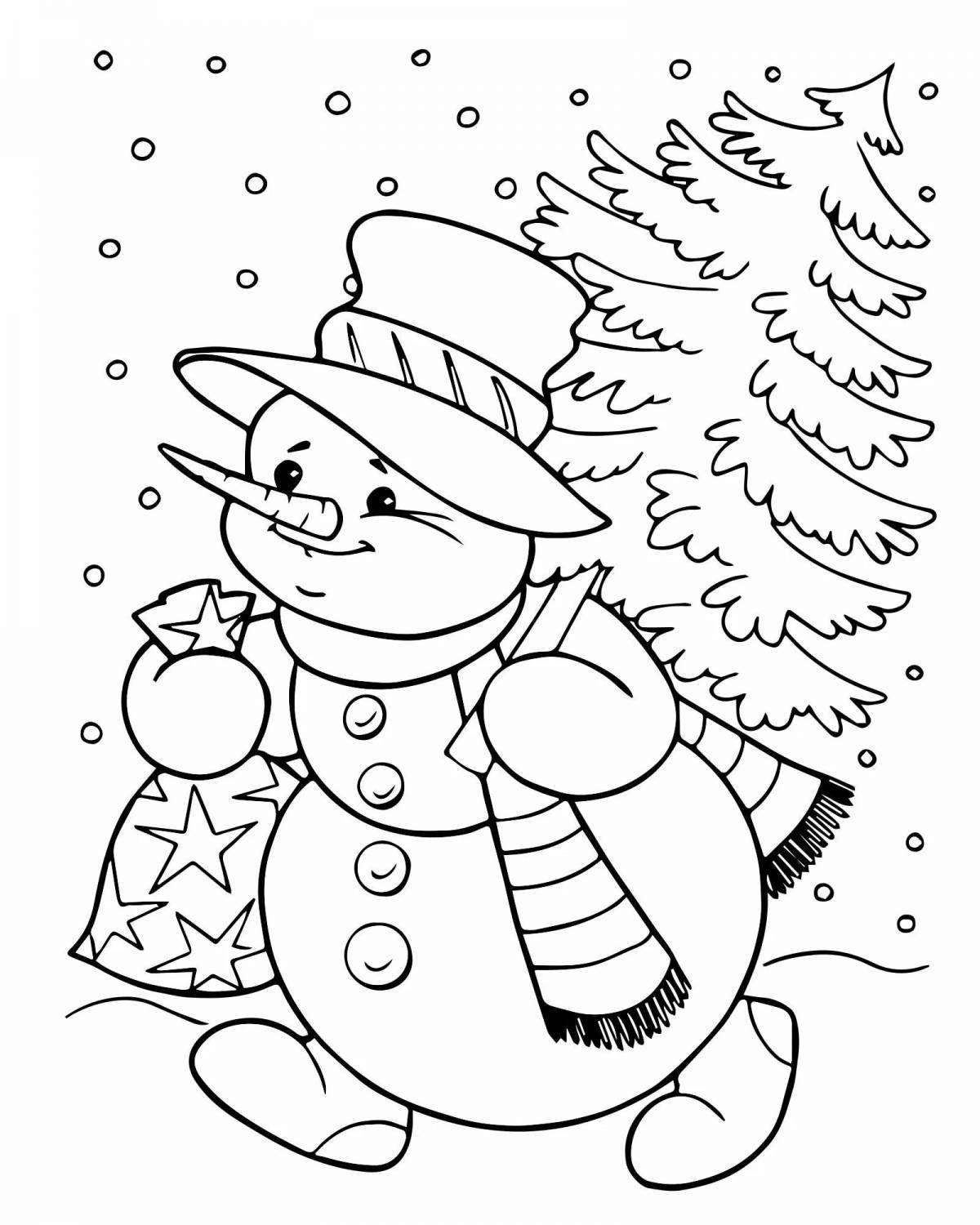 Animated tree and snowman coloring book