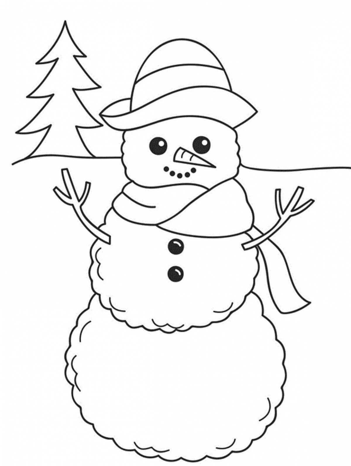 Glam tree and snowman coloring page