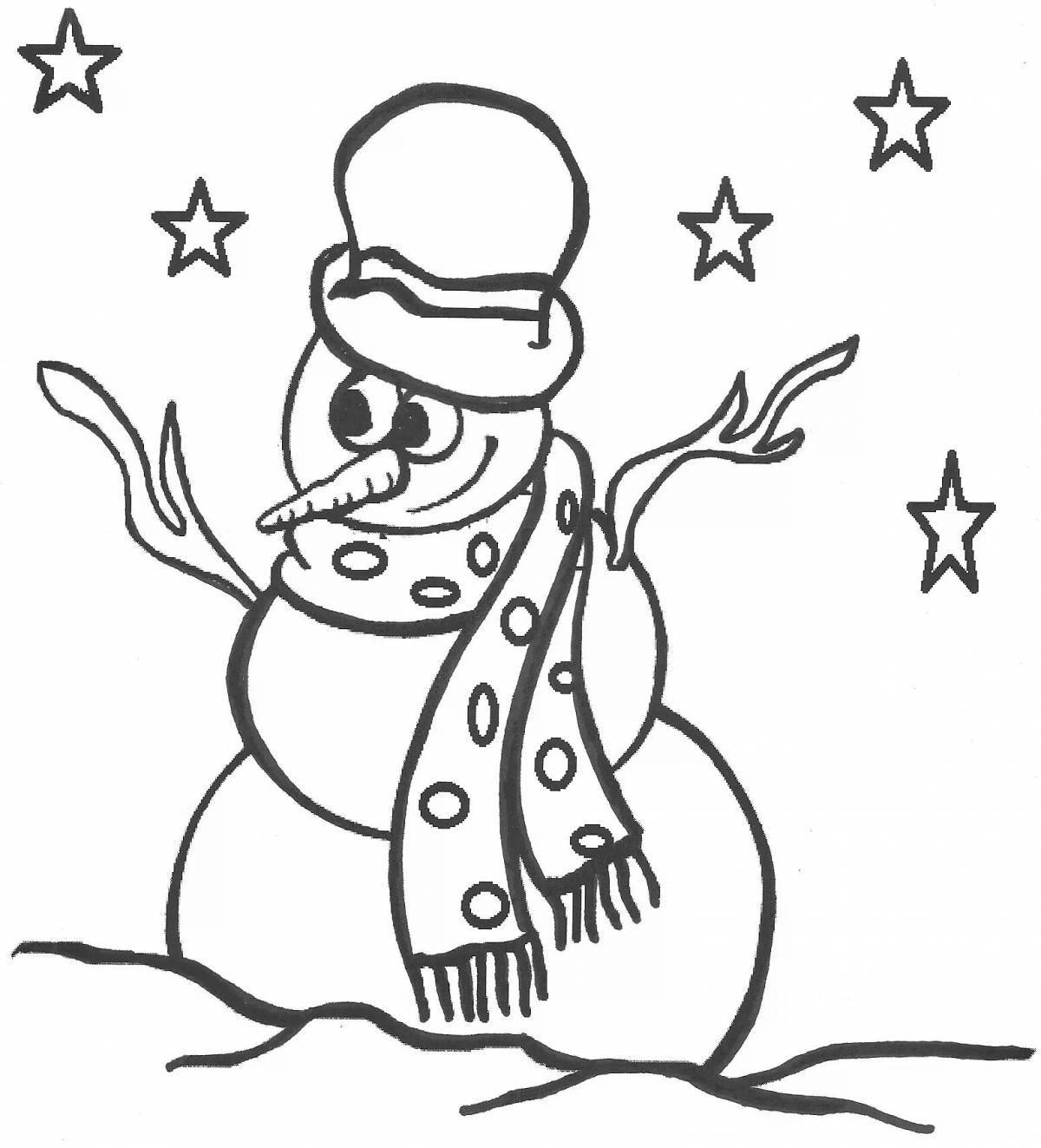 Coloring book inviting tree and snowman