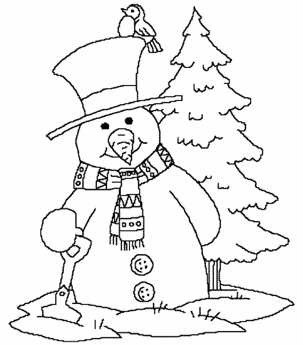 Coloring page dazzling tree and snowman
