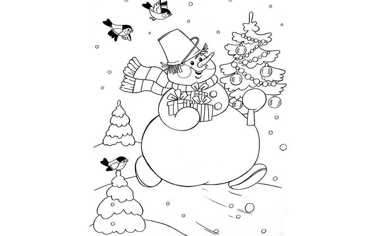 Coloring page captivating tree and snowman
