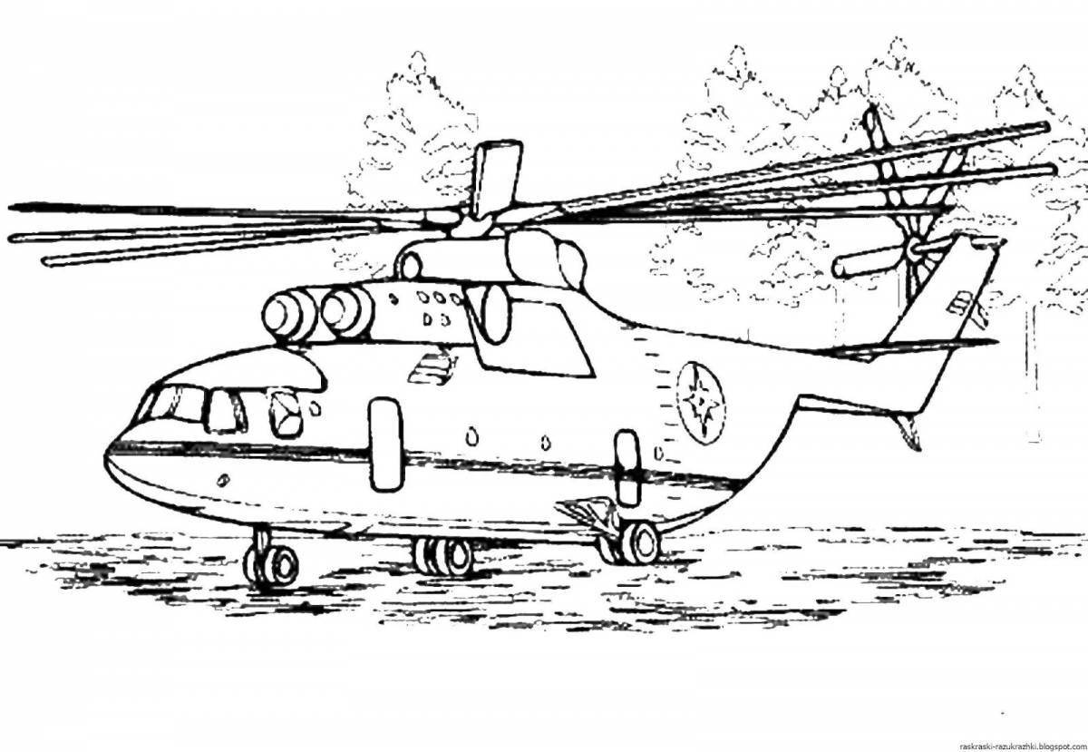 Colorful helicopter coloring page for boys