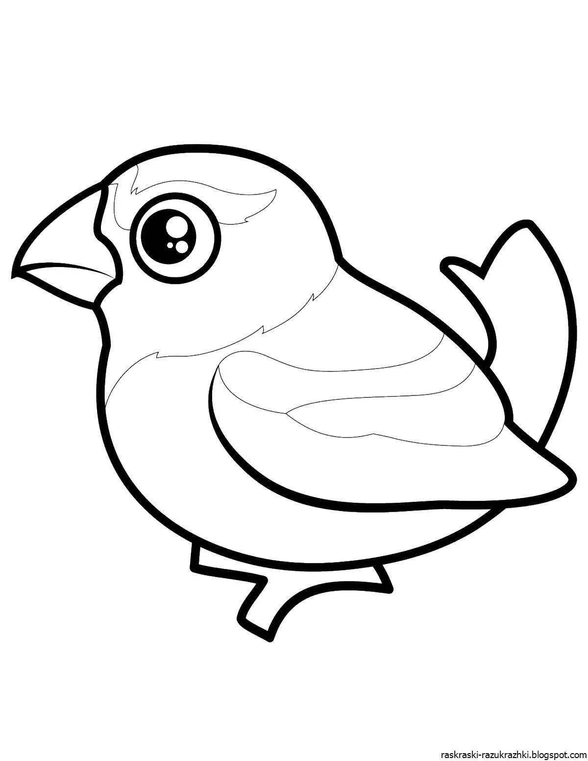 Coloring book cheerful sparrow for children 3-4 years old