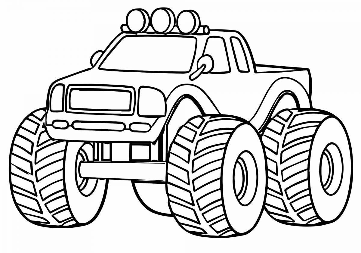 Colorful monster truck coloring page for 3-4 year olds