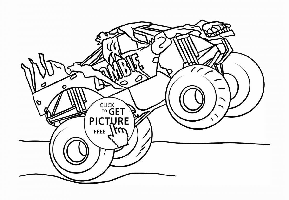 Amazing monster truck coloring page for 3-4 year olds