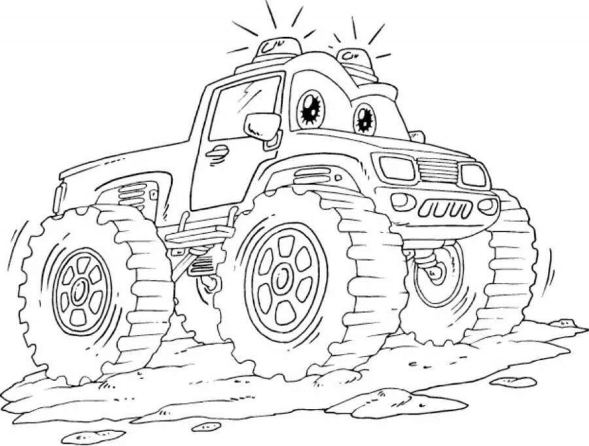Очаровательная раскраска monster truck для детей 3-4 лет