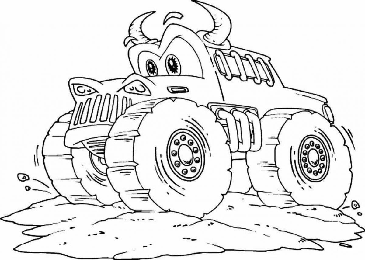 Живая страница раскраски грузовиков-монстров для детей 3-4 лет