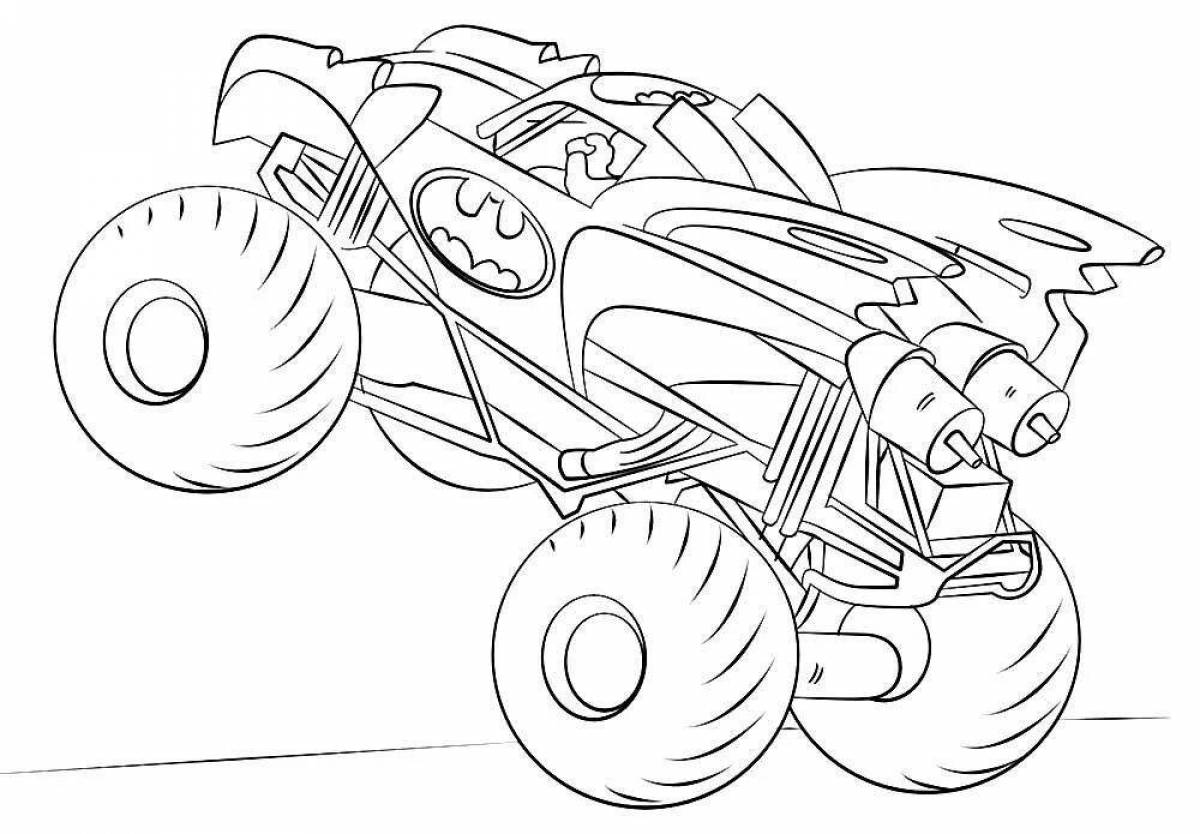 Vibrant monster truck coloring page for 3-4 year olds