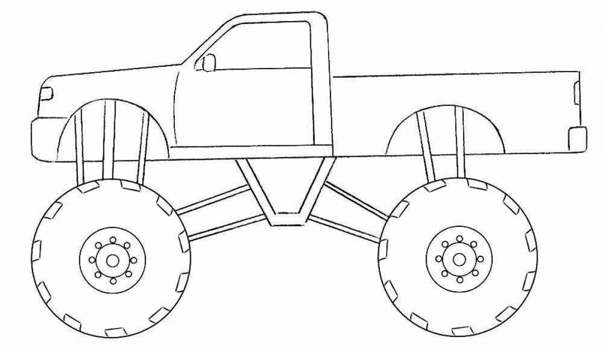 Cute monster truck coloring book for 3-4 year olds