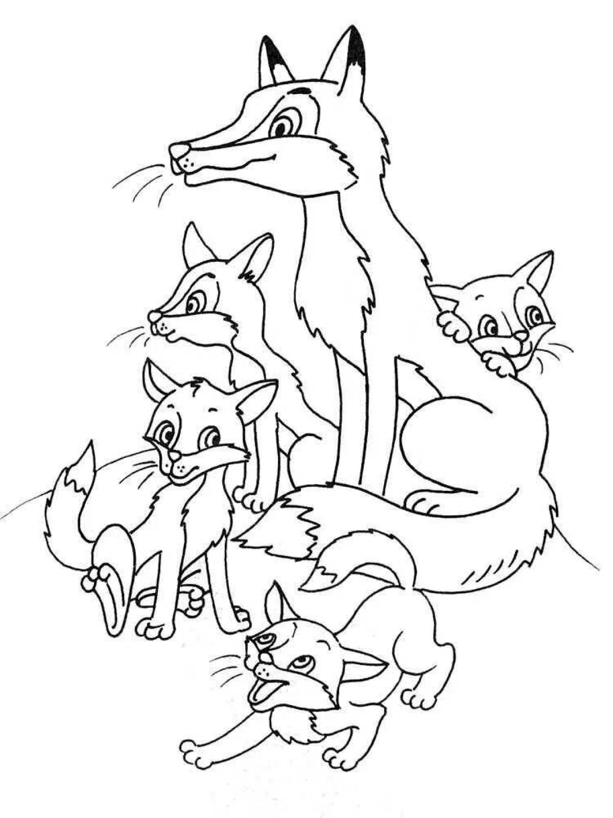 Vibrant wild animal and baby coloring page