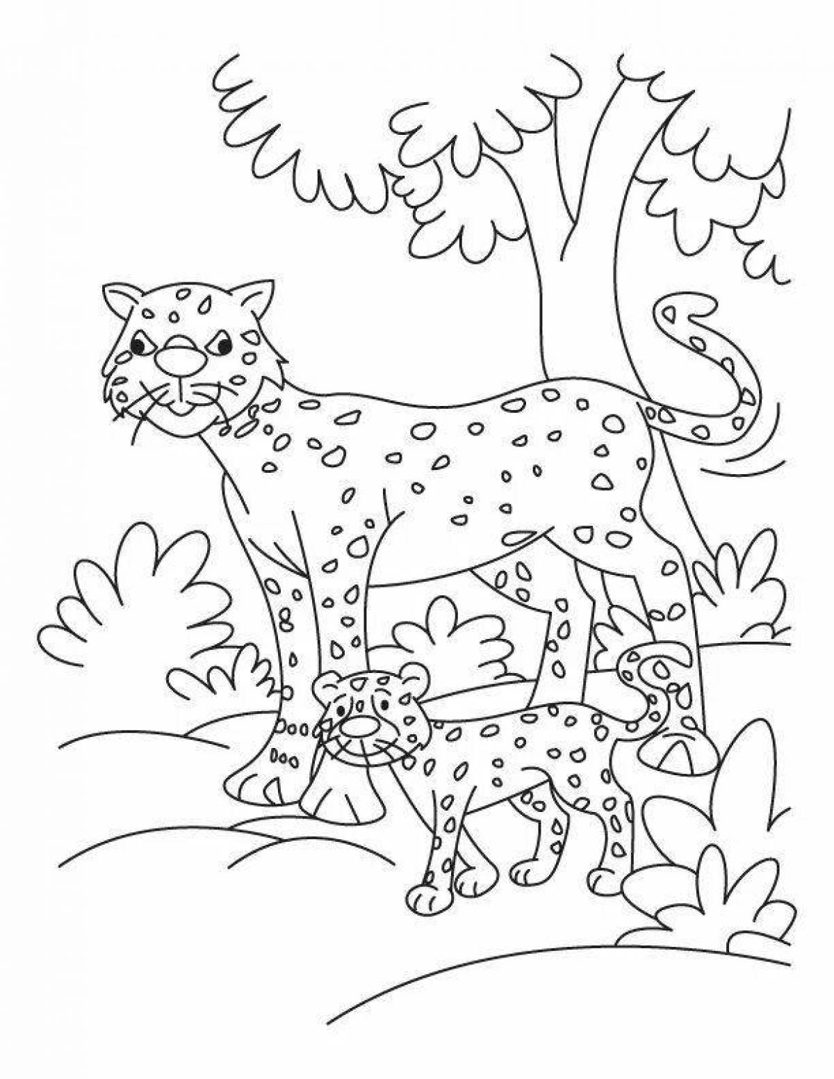 Coloring page magical wild animal and baby