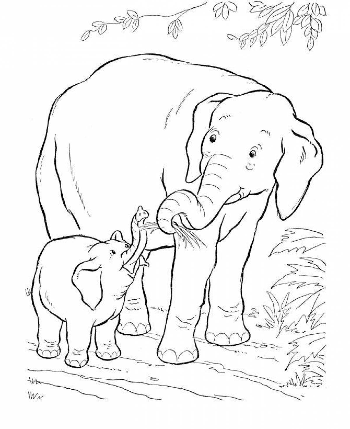 Animated wild animal and baby coloring page