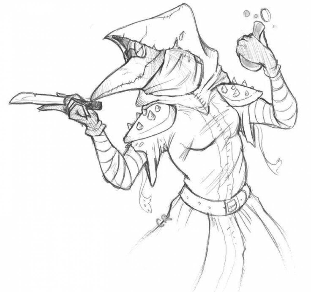 Colorful plague doctor coloring page