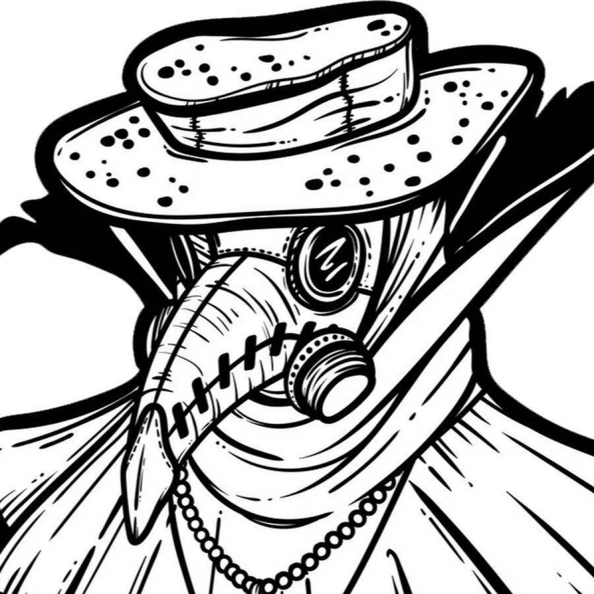 Intricate plague doctor coloring page
