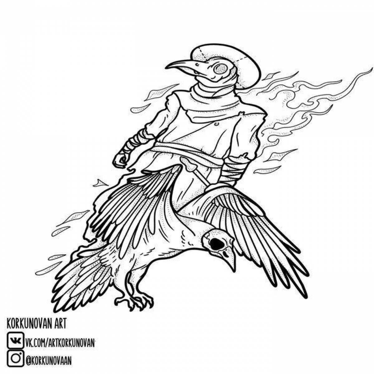 Mysterious plague doctor coloring book