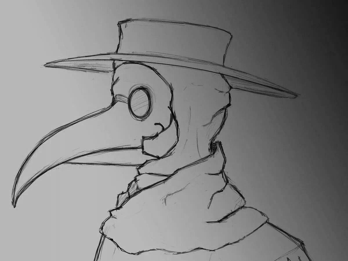 Dramatic plague doctor coloring book
