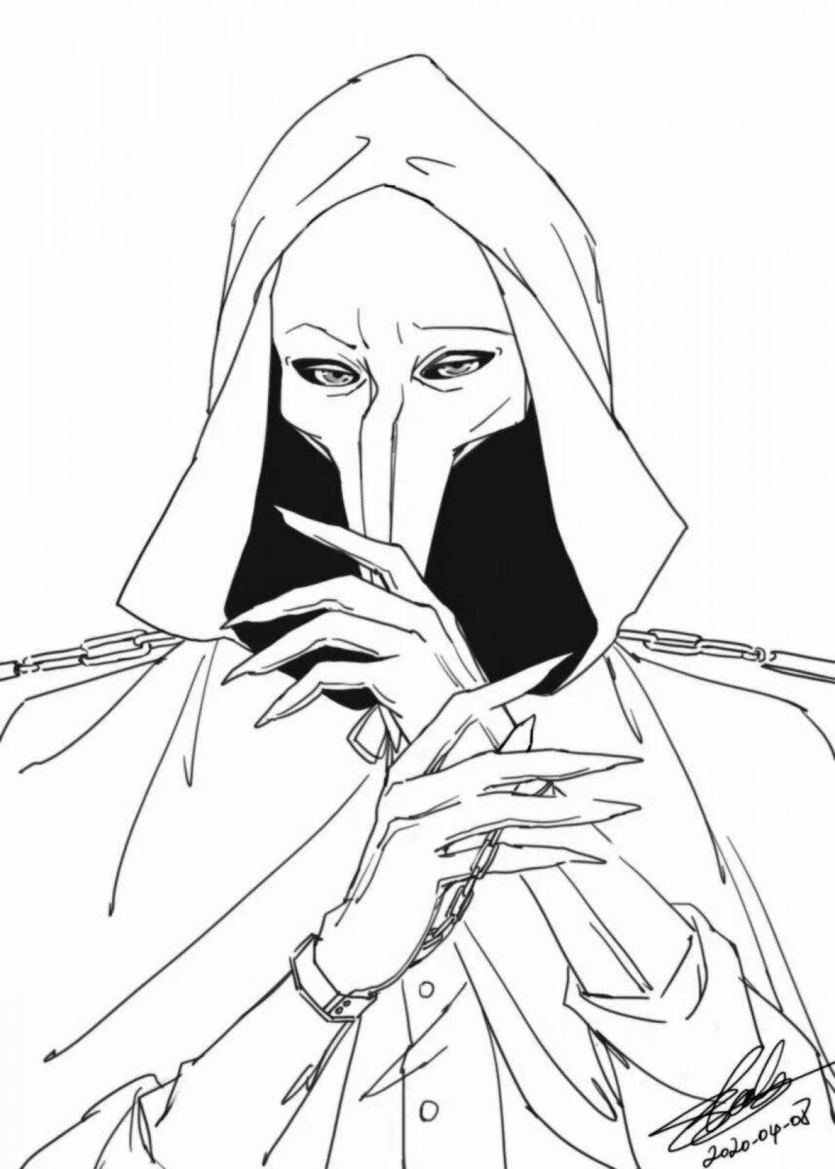 Rampant plague doctor coloring page