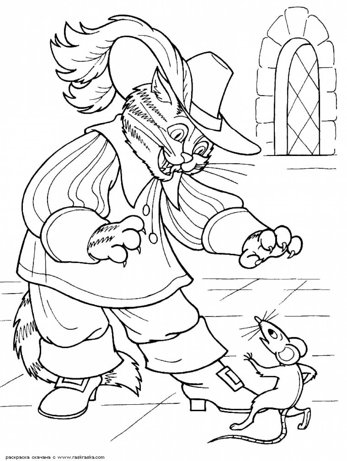Раскраска кота в сапогах из сказки Шарля Перро