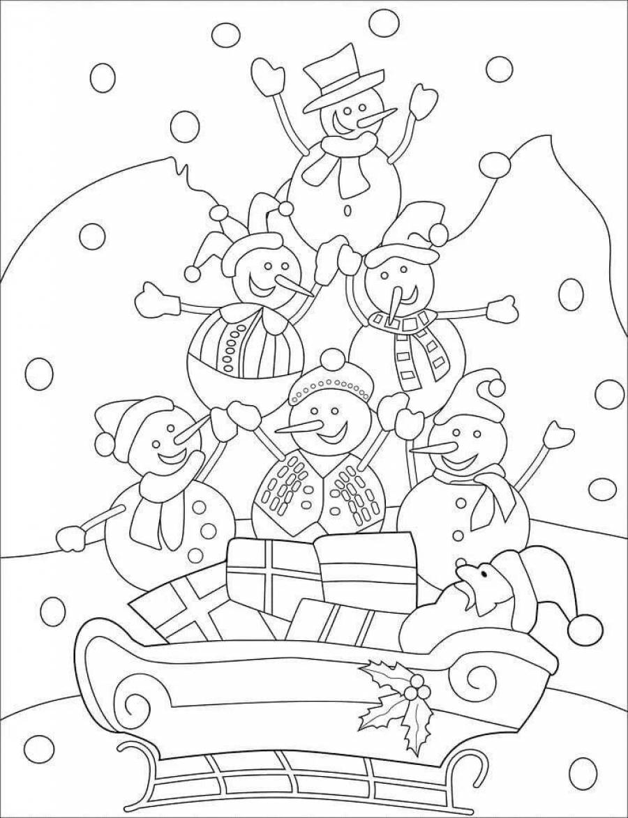 Семья снеговиков раскраска для детей