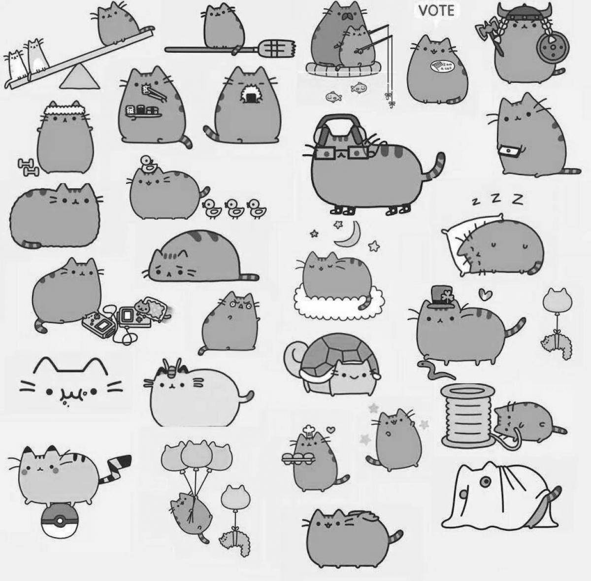 Пушн. Котики Pusheen. Милые наклейки. Милые маленькие рисунки. Мелкие картинки для срисовки.