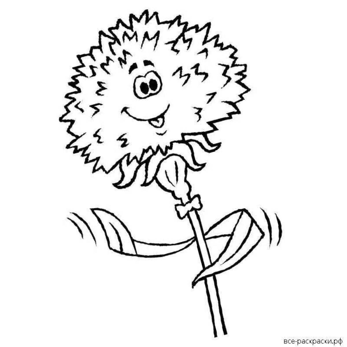 Colorful dandelion coloring page for kids