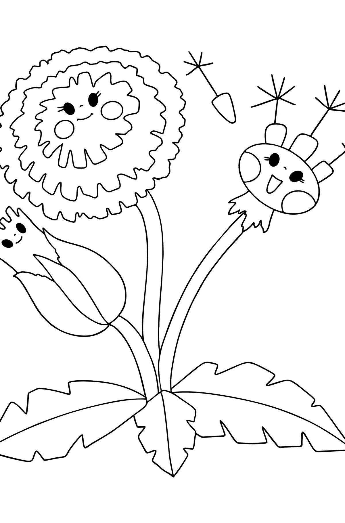 Joyful dandelion coloring for kids