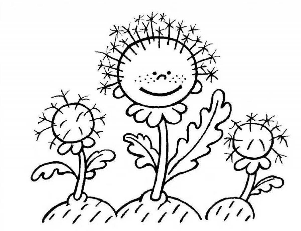 Coloring happy dandelion for kids