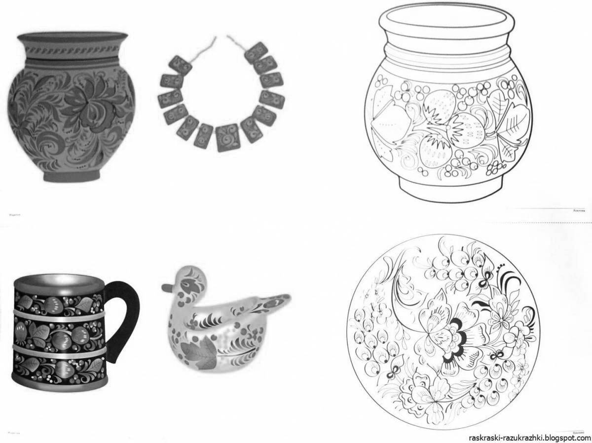 Красочные золотые хохломские блюда для детей