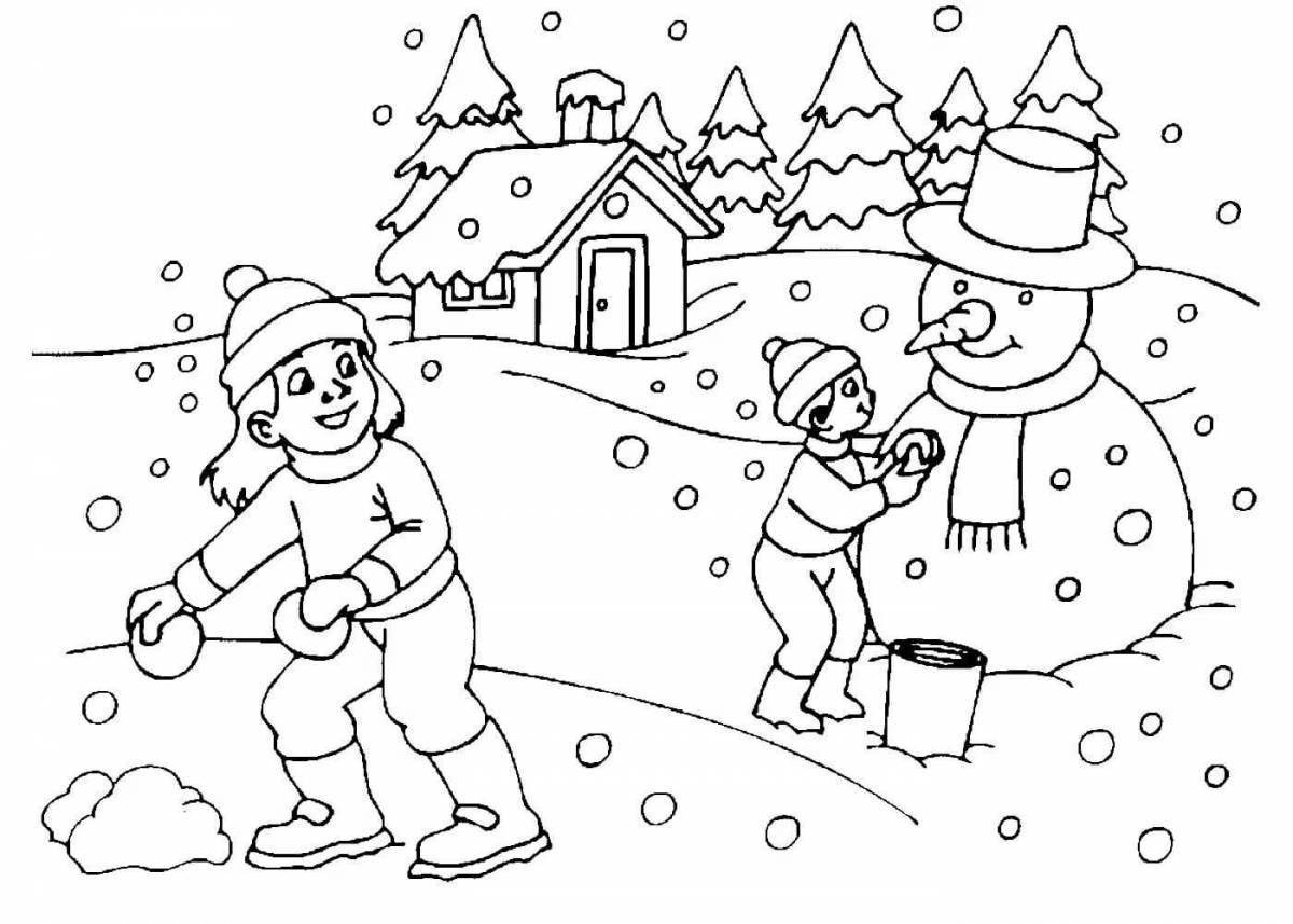 Fun coloring book winter for children 8 years old