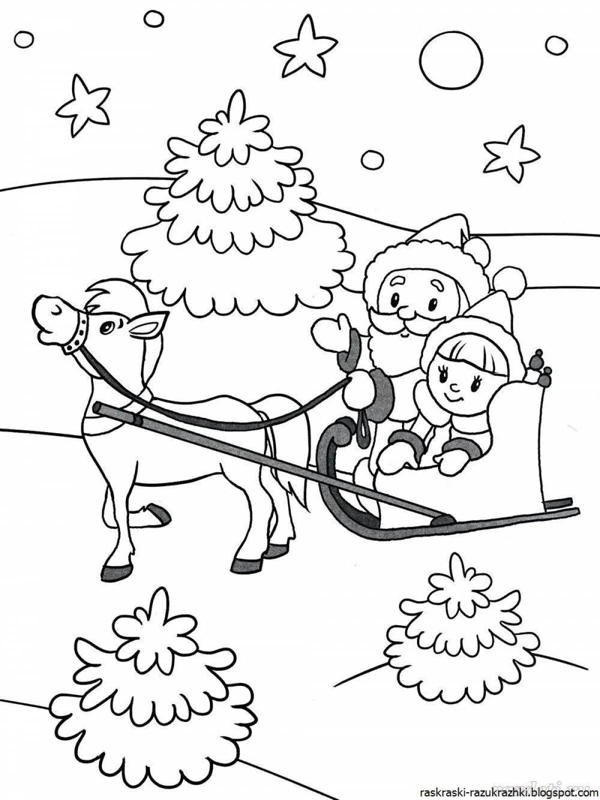 Coloring book winter snowball fight