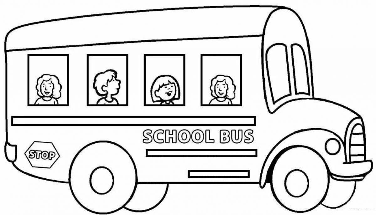 Colored bus coloring book for 3-4 year olds