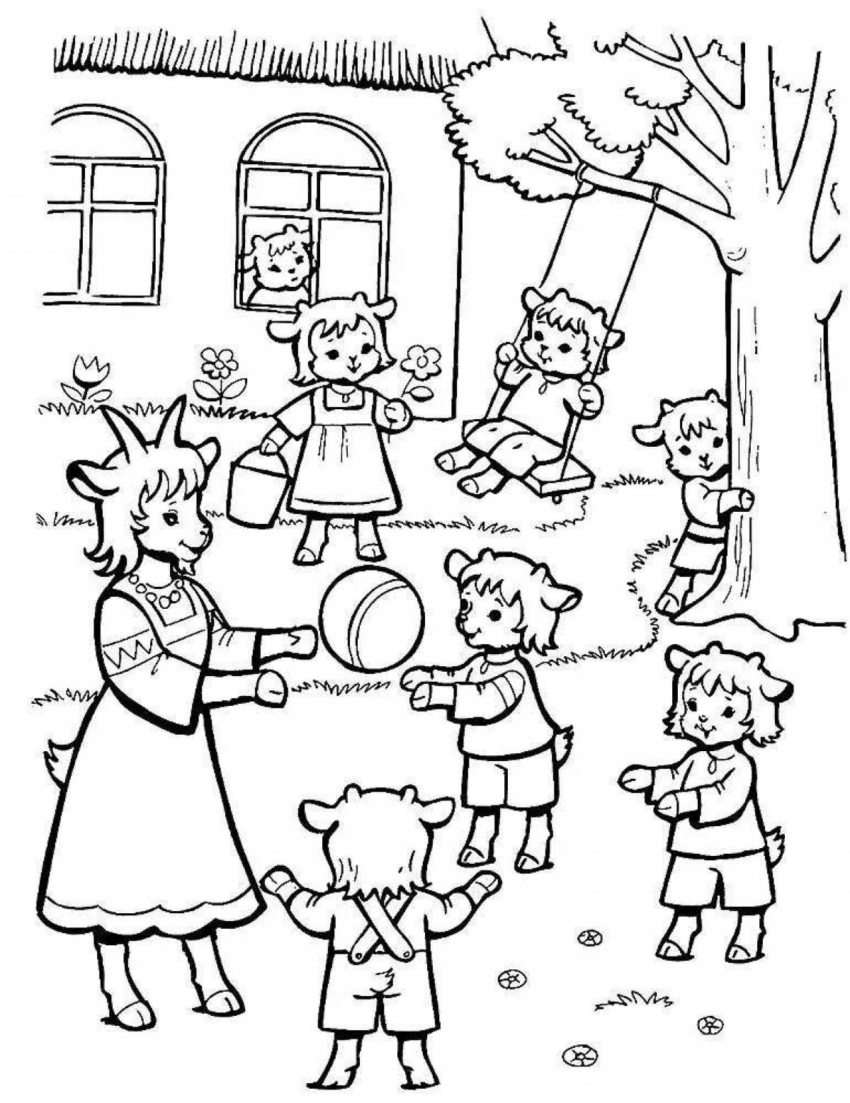 Раскраска Великолепная раскраска волк и семеро козлят