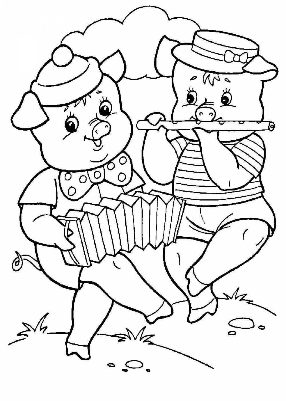 Colorful coloring three little pigs for children