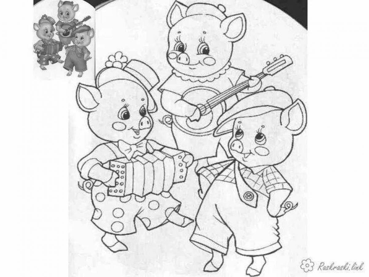 Coloring three little pigs for children
