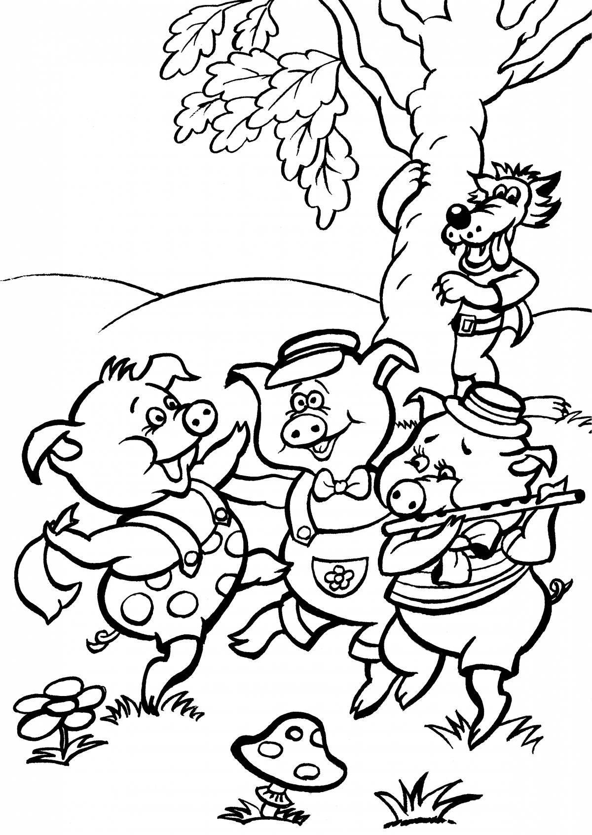 Joyful three little pigs coloring book for kids