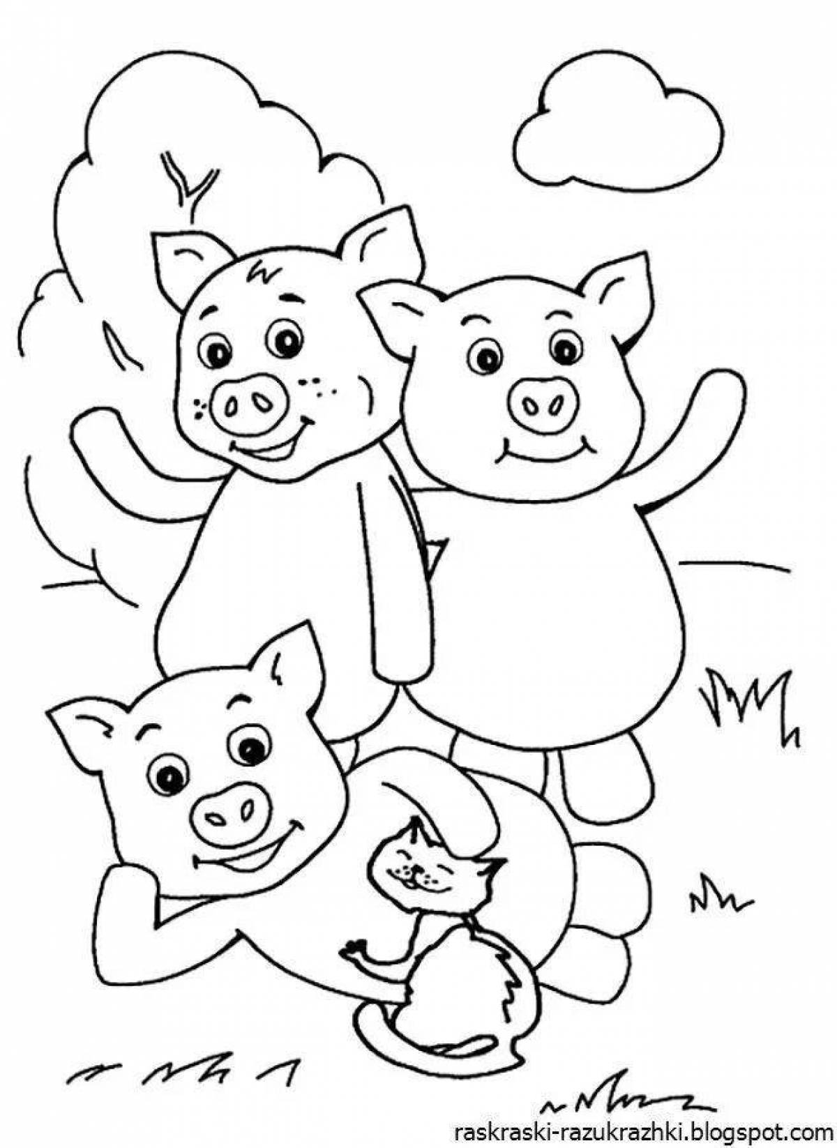 Adorable Three Little Pigs coloring book for preschoolers
