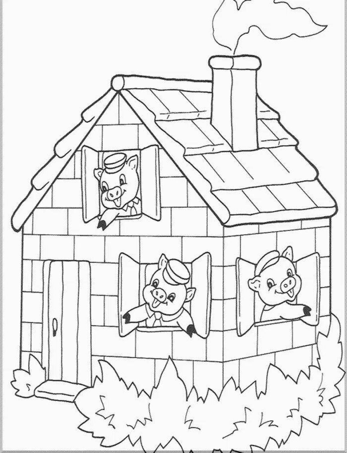 Colorful coloring three little pigs for children