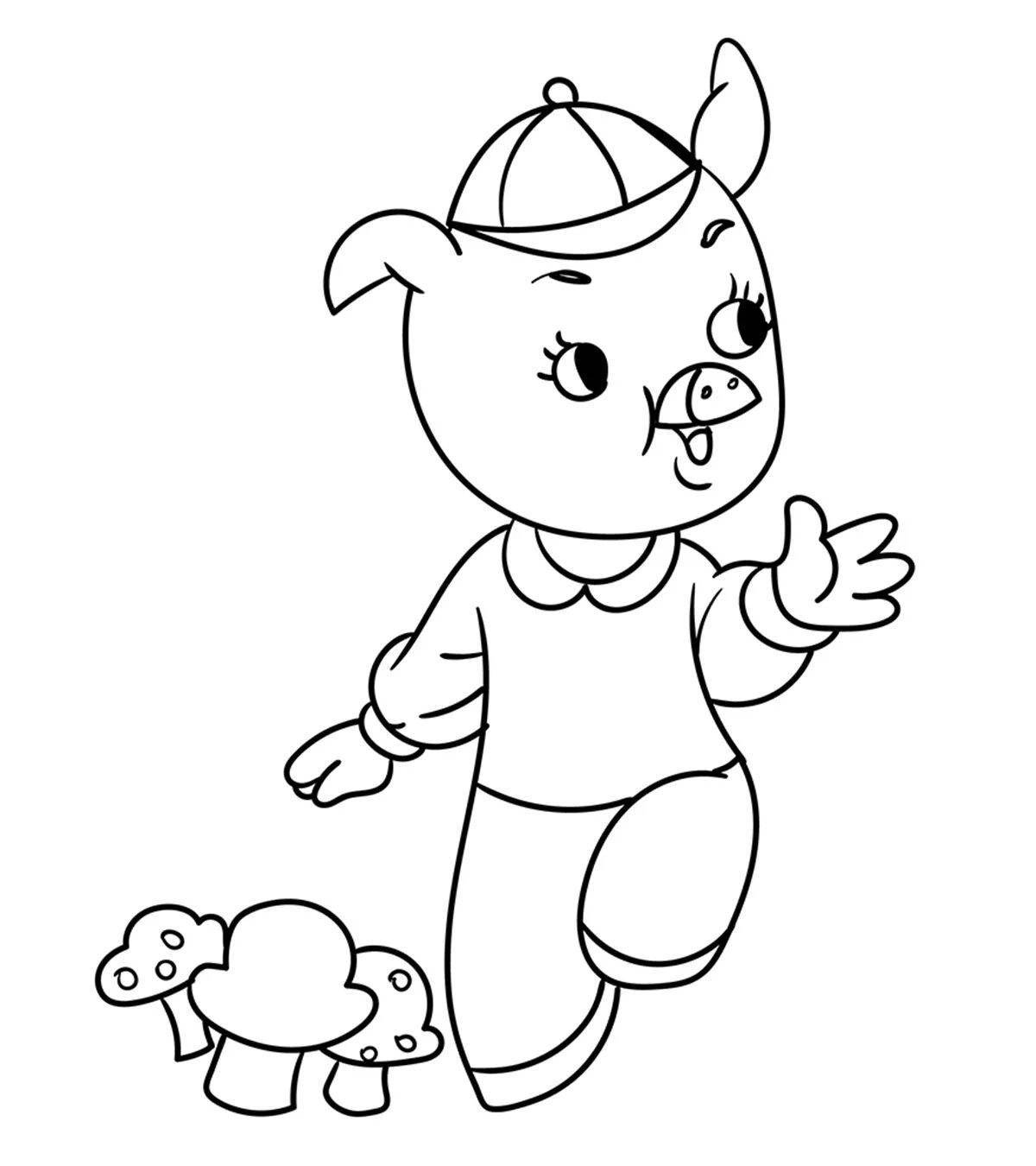 Fun coloring three little pigs for children 4-5 years old