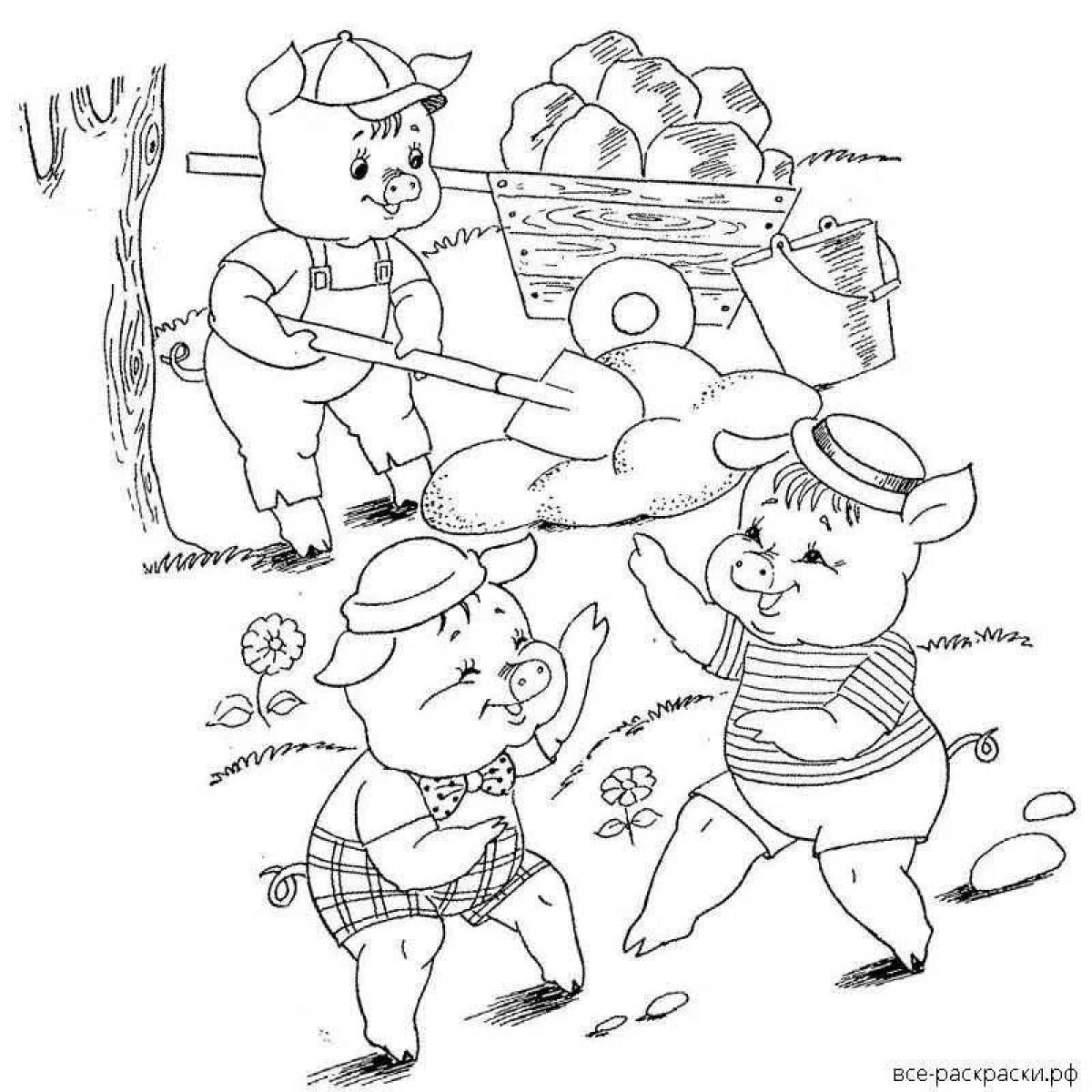 Coloring three little pigs for preschoolers