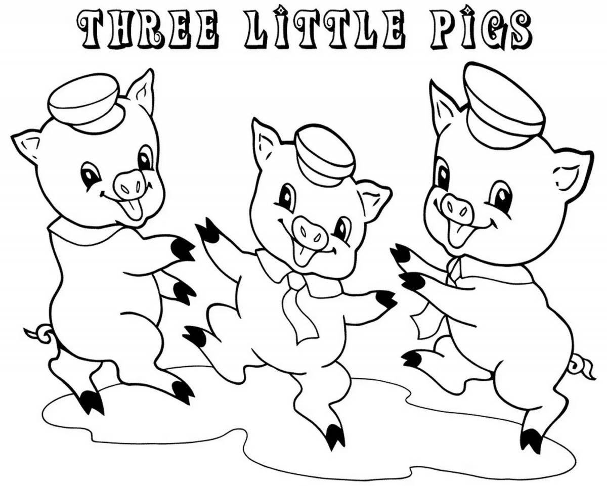 Joyful three little pigs coloring for children 4-5 years old