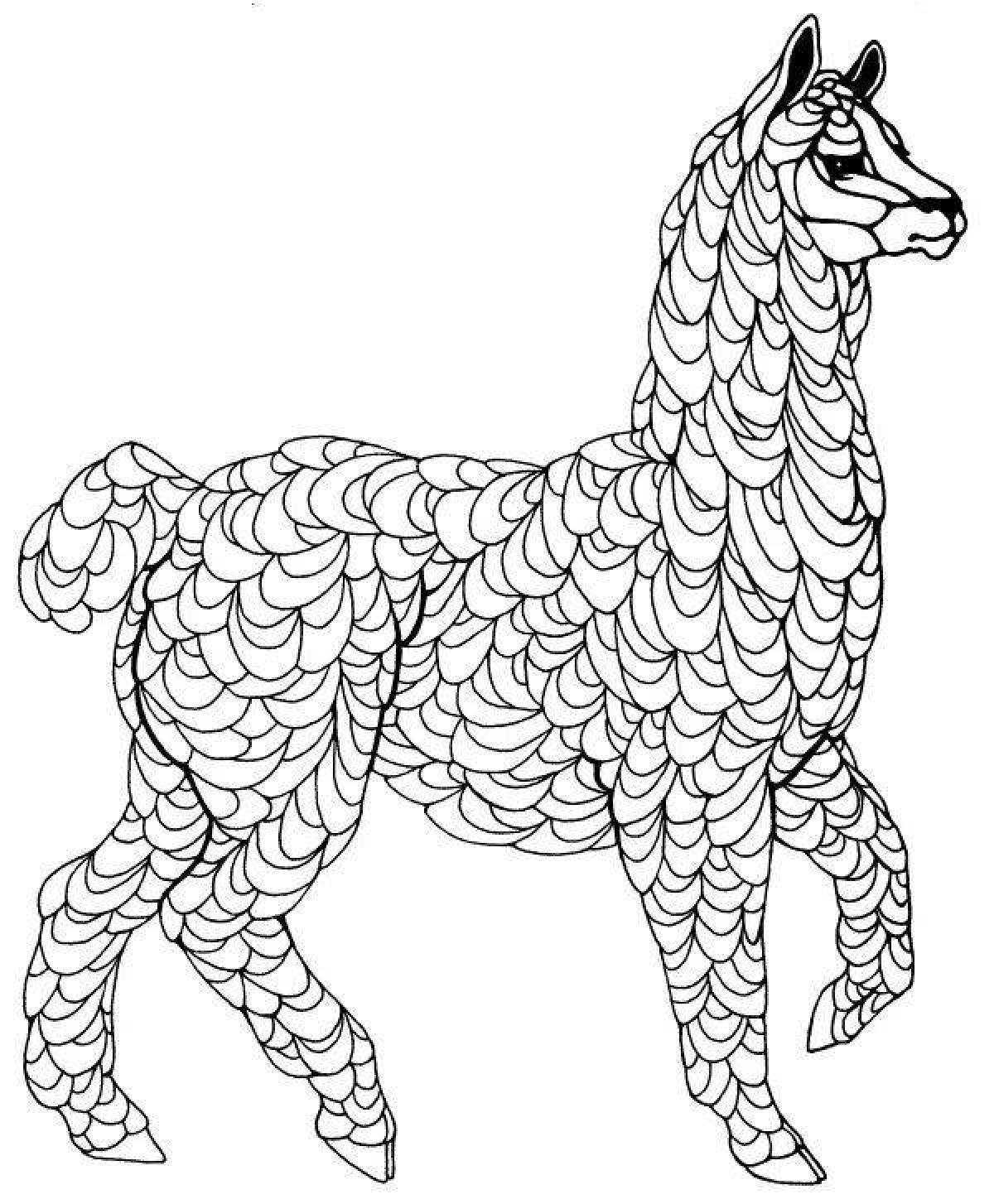 An animated alpaca coloring page