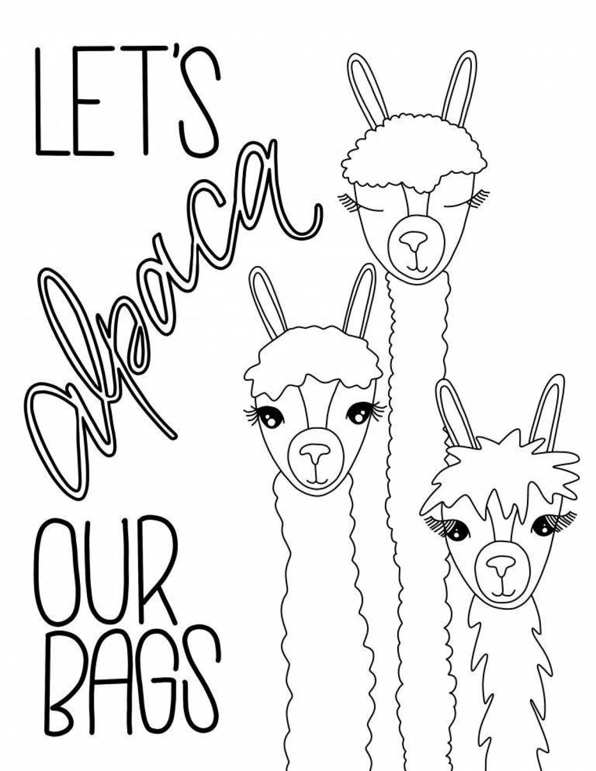 Coloring book bubble alpaca