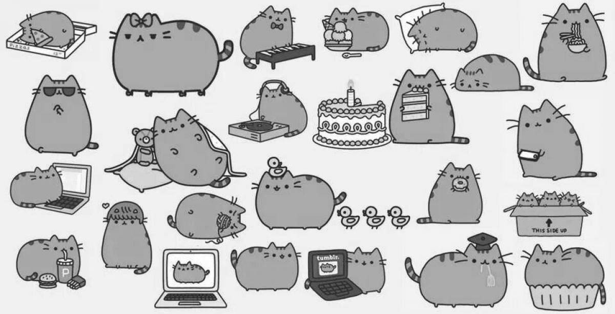 Joyful pusheen coloring