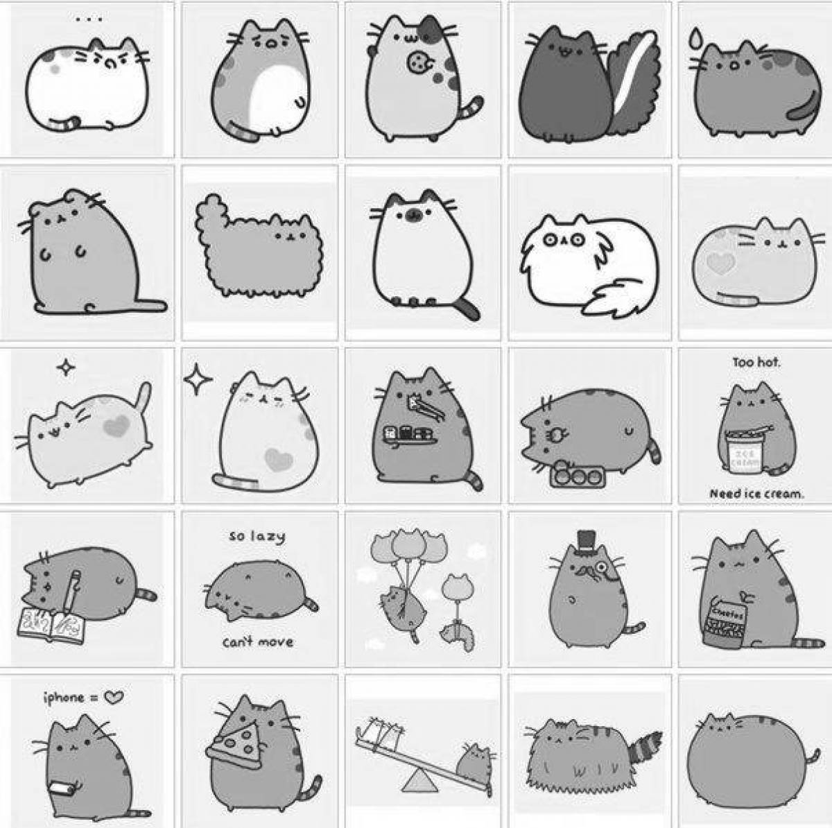 Pusheen's playful coloring page